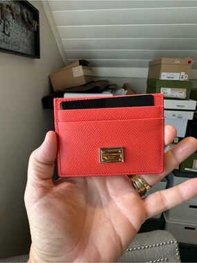 Dolce & Gabbana Red Leather Card Holder with Gold Plaque